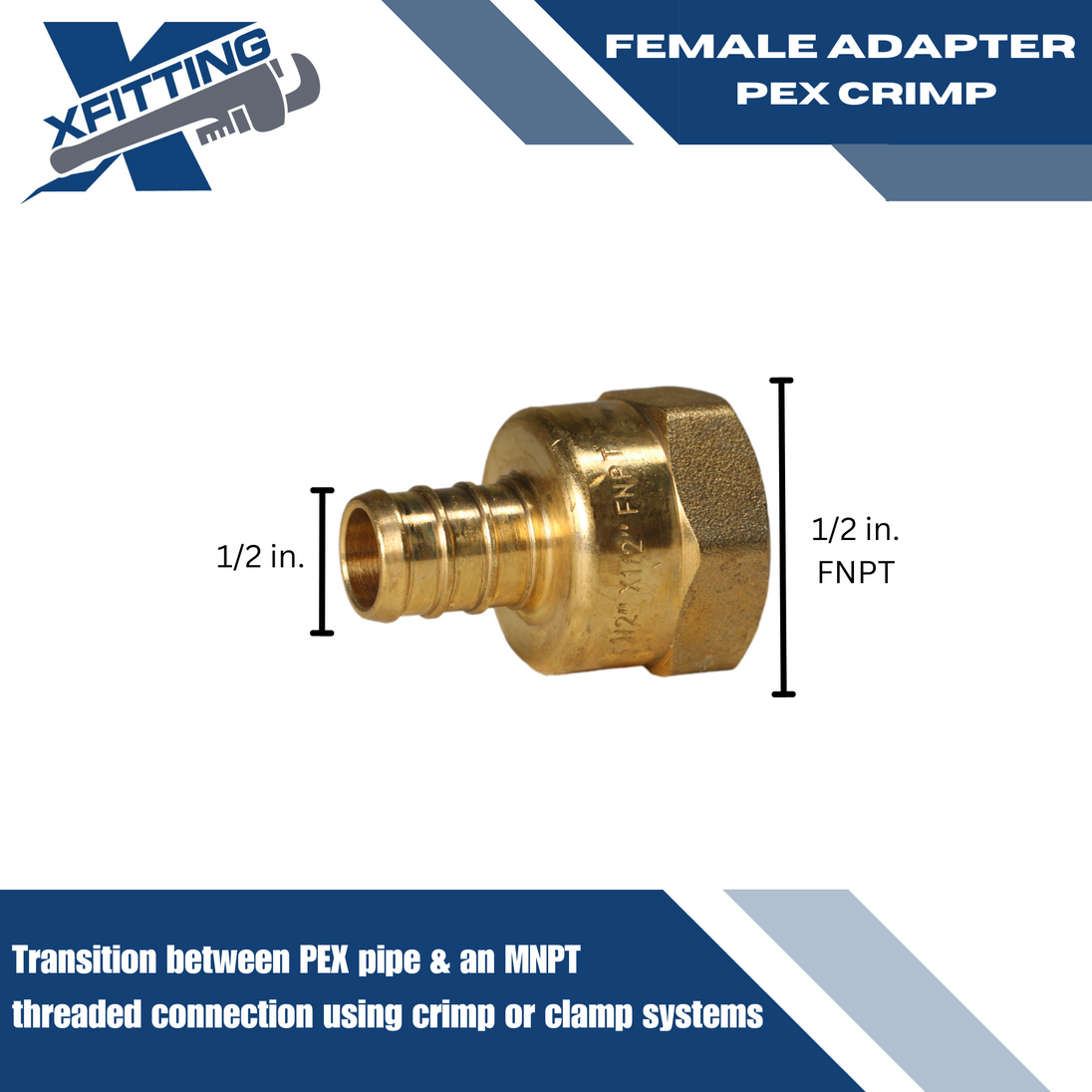 1/2 Inch PEX-B Barb Crimp X 1/2 Inch FEMALE NPT ADAPTER