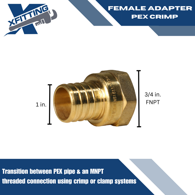 1 Inch PEX-B Barb Crimp X 3/4 Inch FEMALE NPT ADAPTER