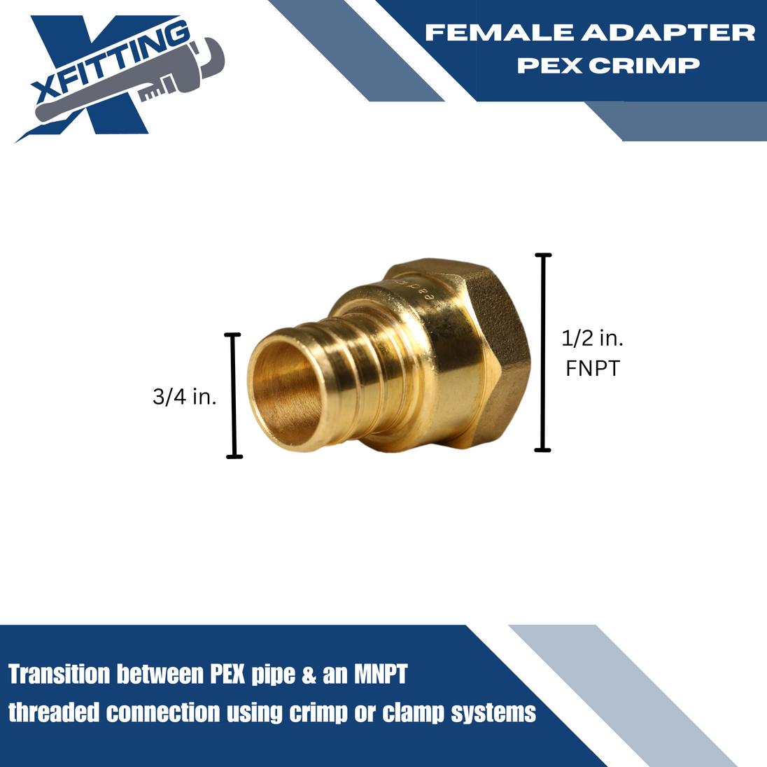 3/4 Inch PEX-B Barb Crimp X 1/2 Inch FEMALE NPT ADAPTER