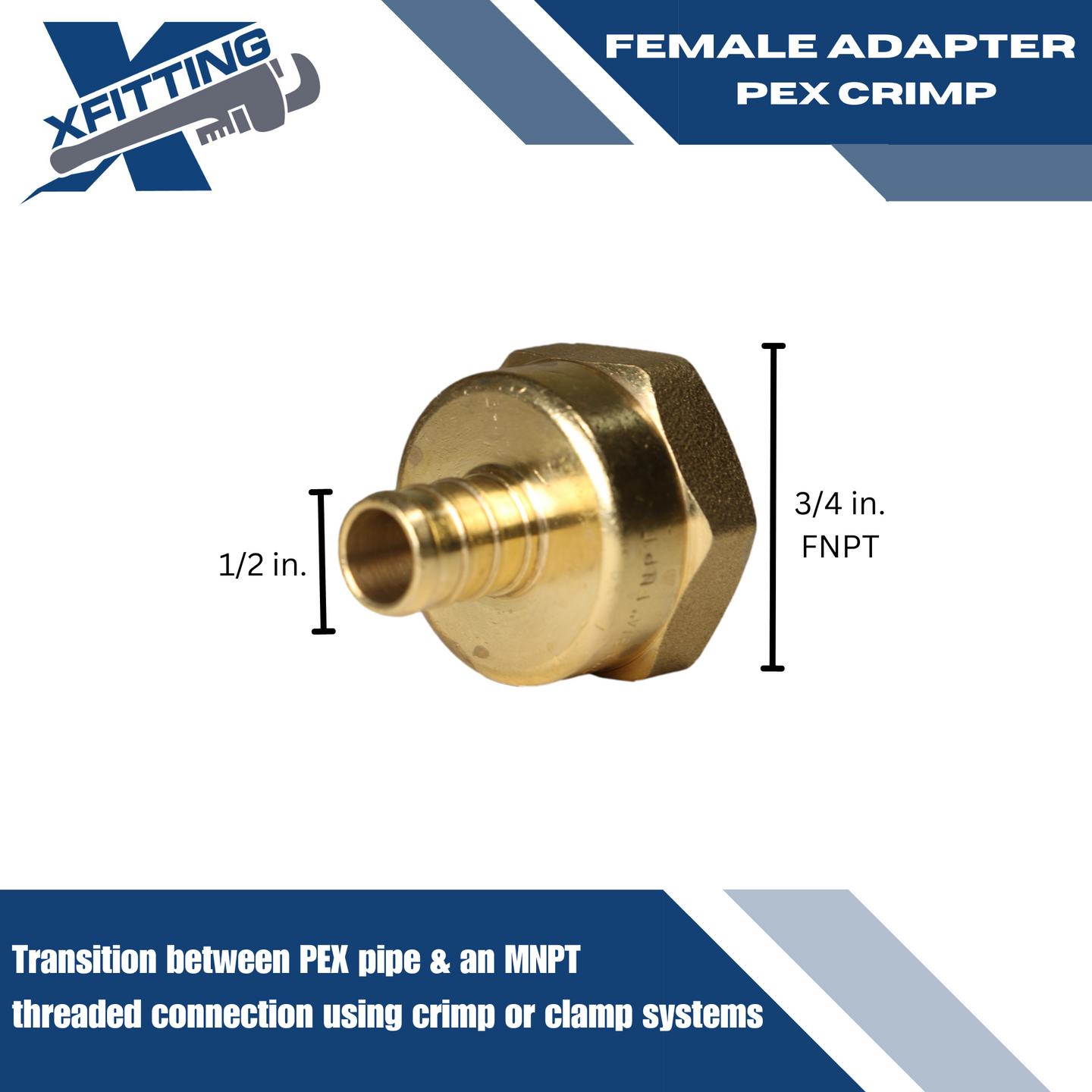 1/2 Inch PEX-B Barb Crimp X 3/4 Inch FEMALE NPT ADAPTER