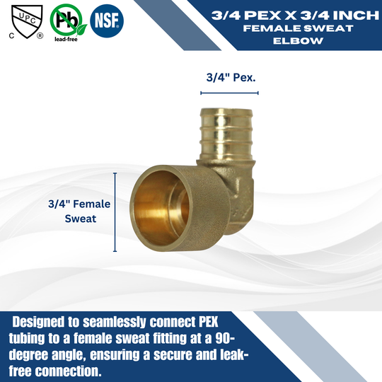 3/4 inch PEX-B Barb x 3/4 inch Female Sweat Adapter Elbow