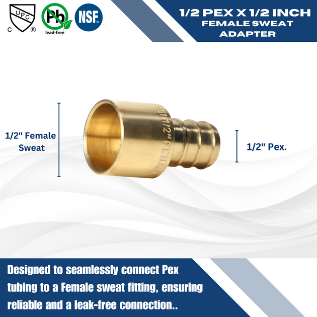 1/2 inch PEX-B Barb x 1/2 inch Female Sweat Adapter