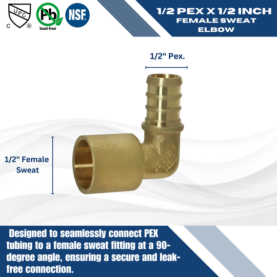 1/2 inch PEX-B Barb x 1/2 inch Female Sweat Adapter Elbow