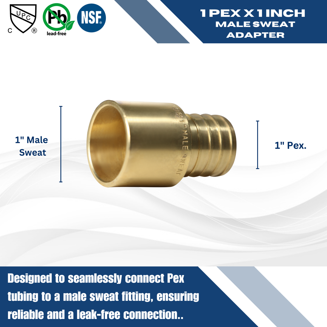 1 inch PEX-B Barb x 1 inch Male Sweat Adapter