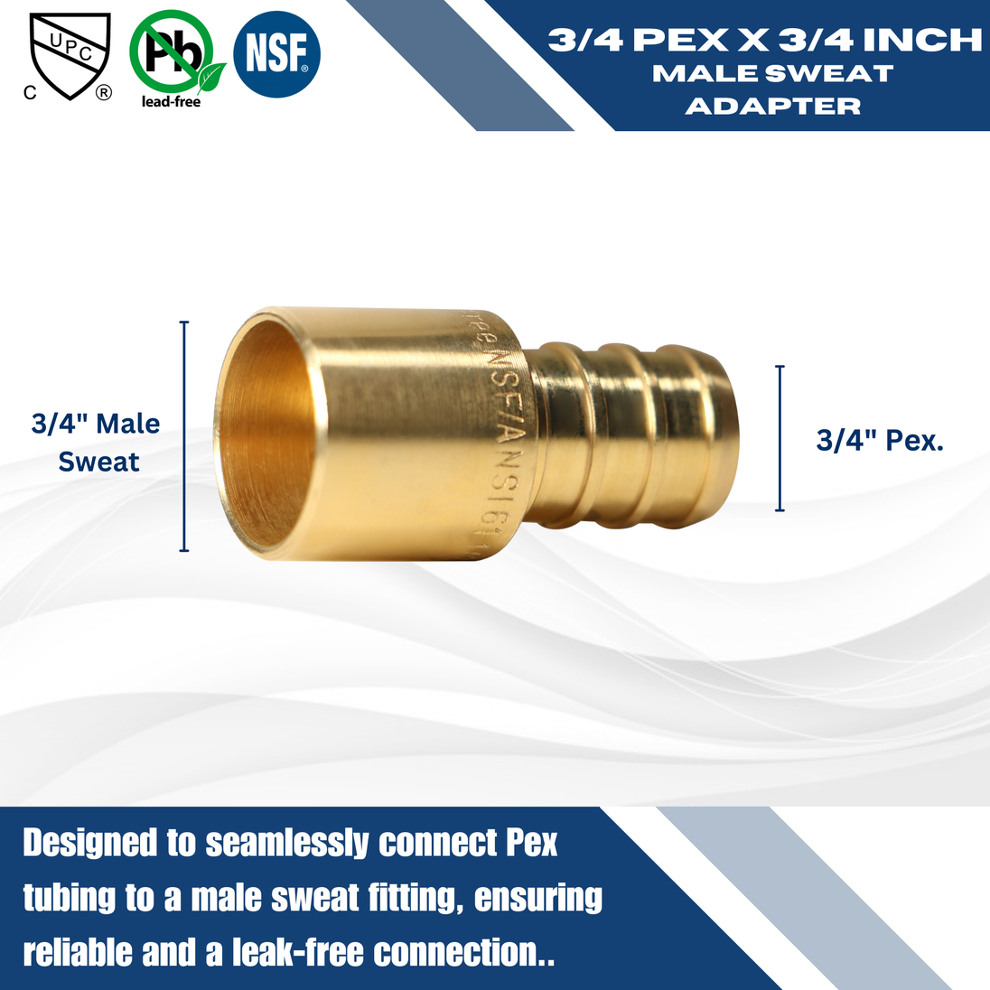 3/4 inch PEX-B Barb x 3/4 inch Male Sweat Adapter