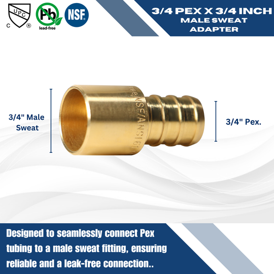3/4 inch PEX-B Barb x 3/4 inch Male Sweat Adapter