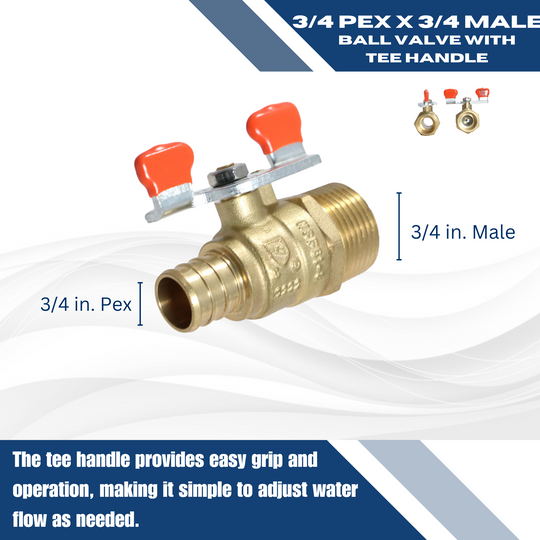 3/4 inch PEX-B Barb x 3/4 inch Male Ball Valve with Tee Handle