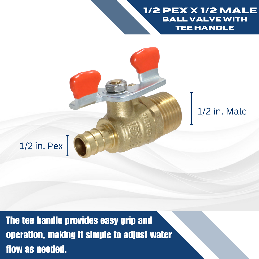 1/2 inch PEX-B Barb x 1/2 inch Male Ball Valve with Tee Handle