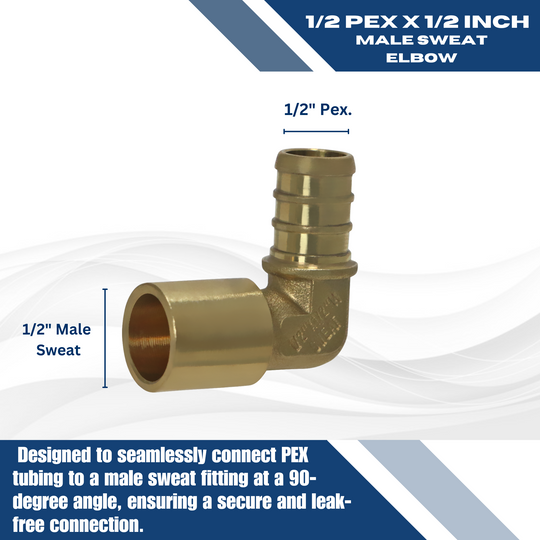 1/2 inch PEX-B Barb x 1/2 inch Male Sweat Adapter Elbow