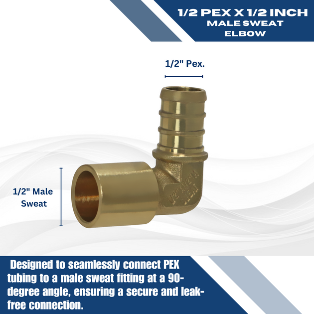 1/2 inch PEX-B Barb x 1/2 inch Male Sweat Adapter Elbow