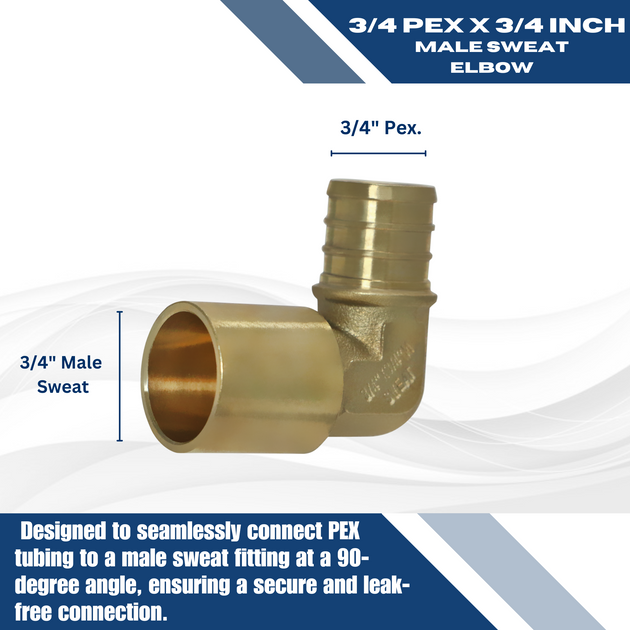 3/4 inch PEX-B Barb x 3/4 inch Male Sweat Adapter Elbow