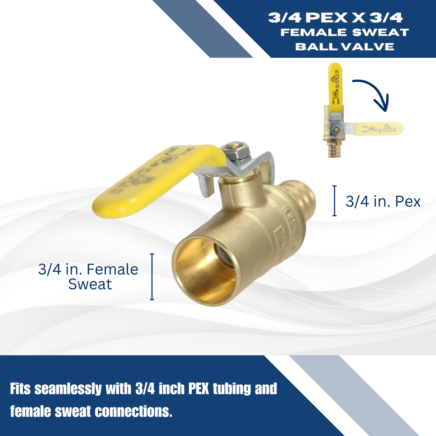 3/4 Inch PEX-B Barb x 3/4 Inch Female Sweat Ball Valve