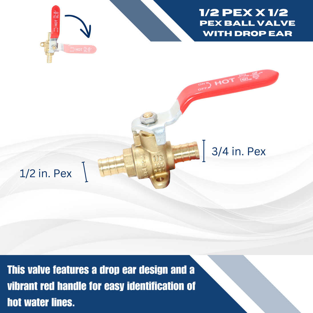 1/2 Inch PEX-B Barb Ball Valve With Drop Ear Red