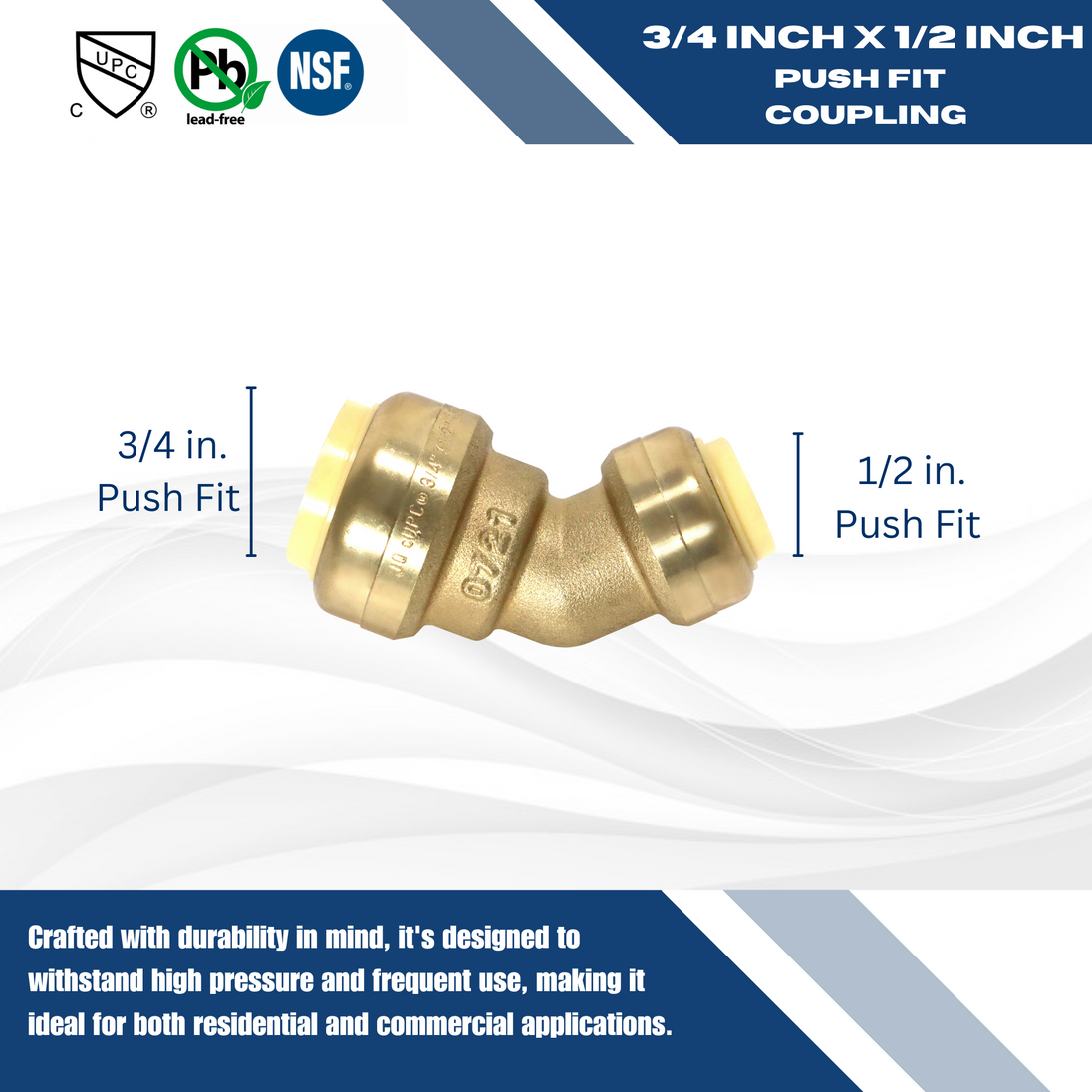 Push Fit 1/2 Inch x 3/4 Inch Push Fit 45 Degree Elbow