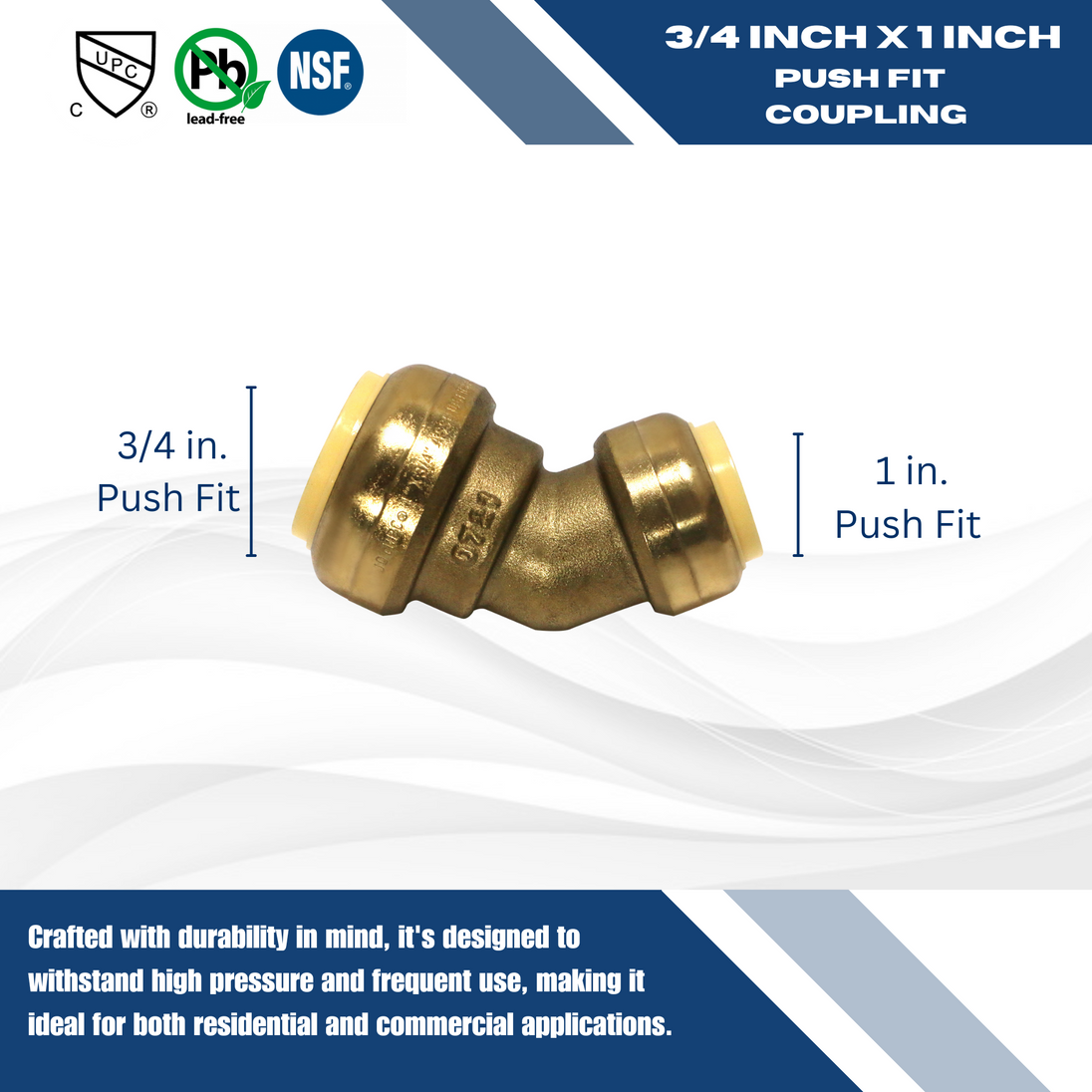 Push Fit 3/4 Inch x 1 Inch Push Fit 45 Degree Elbow