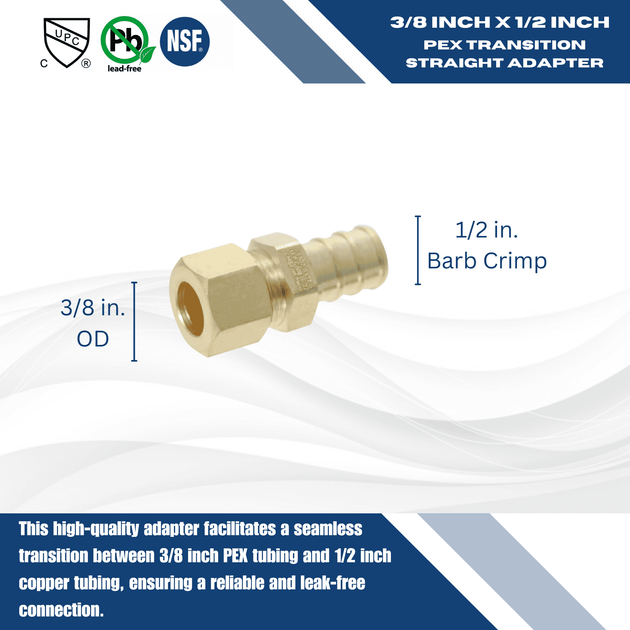 1/2 Inch PEX-B Barb x 3/8 Inch OD Compression Transition Straight Adapter