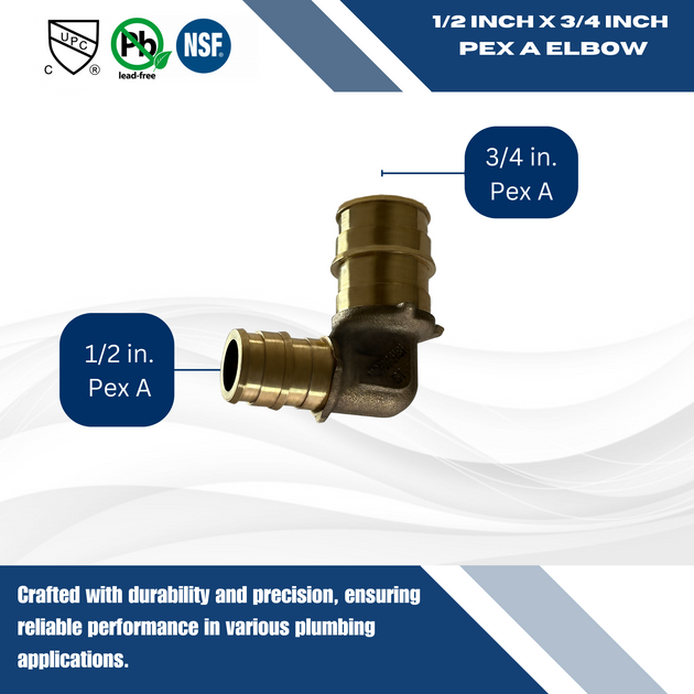 Pex-A Expansion 1/2 Inch x 3/4 Inch Reducing Elbow