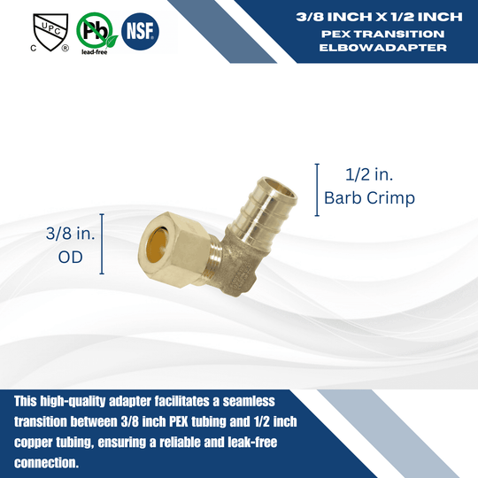 1/2 Inch PEX-B Barb x 3/8 Inch OD Compression Transition Elbow Adapter