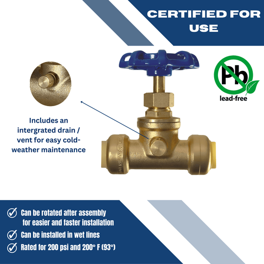 1/2 inch Push-to-Connect Stop Valve with Drain