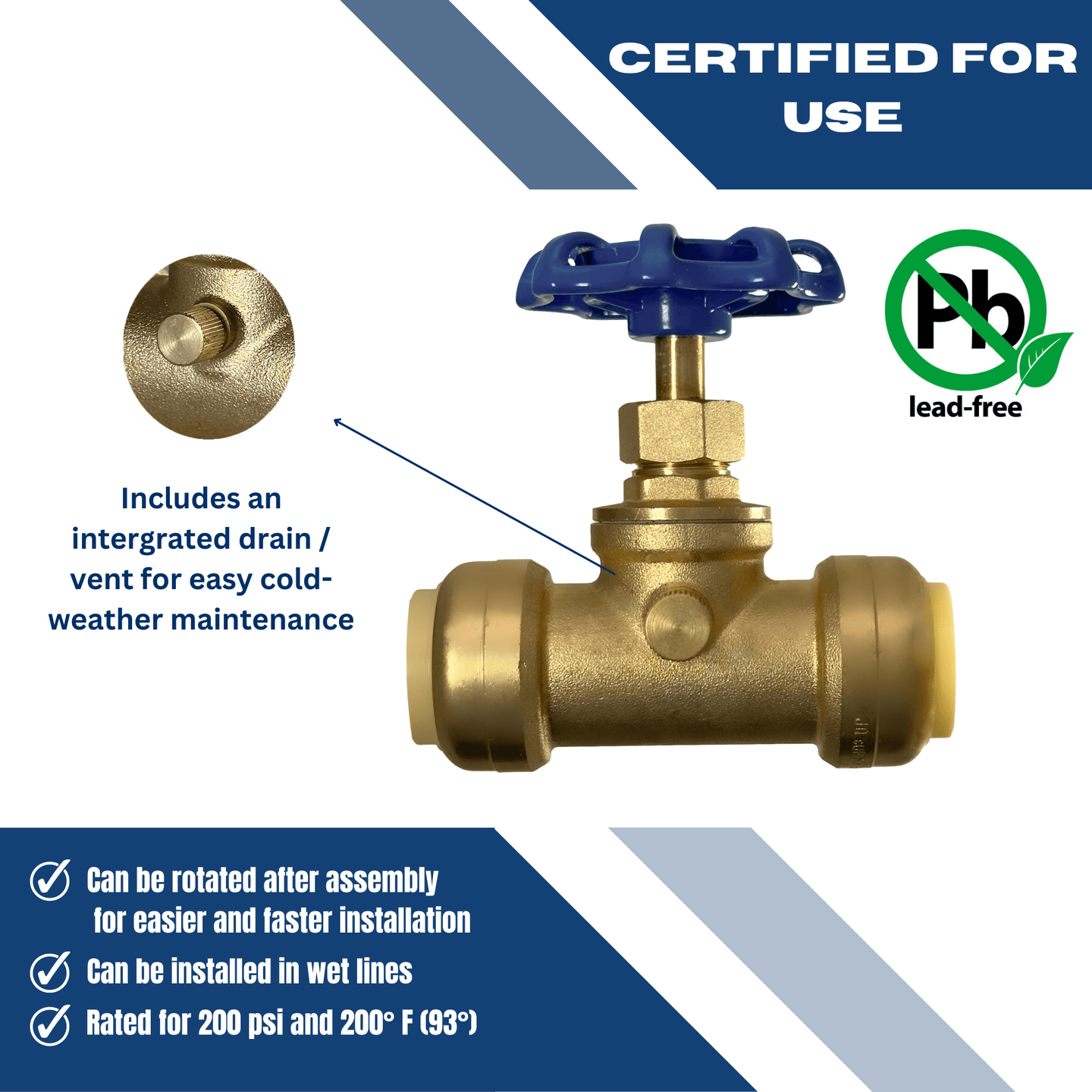 3/4 inch Push-to-Connect Stop Valve with Drain