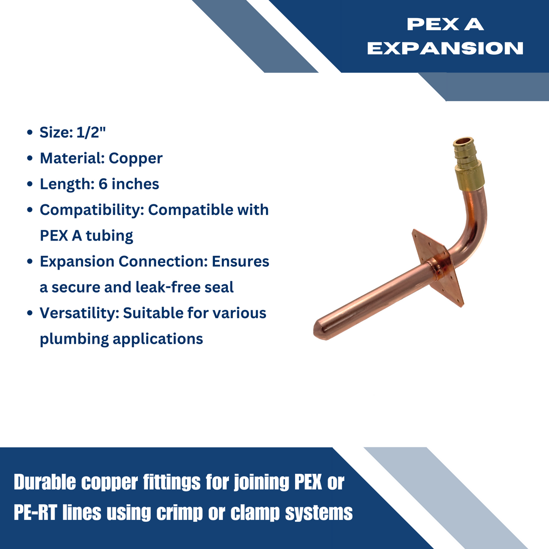 1/2 inch Pex-A Expansion Stub Out Elbow with Flange | 3-1/2 Inch x 6 Inch