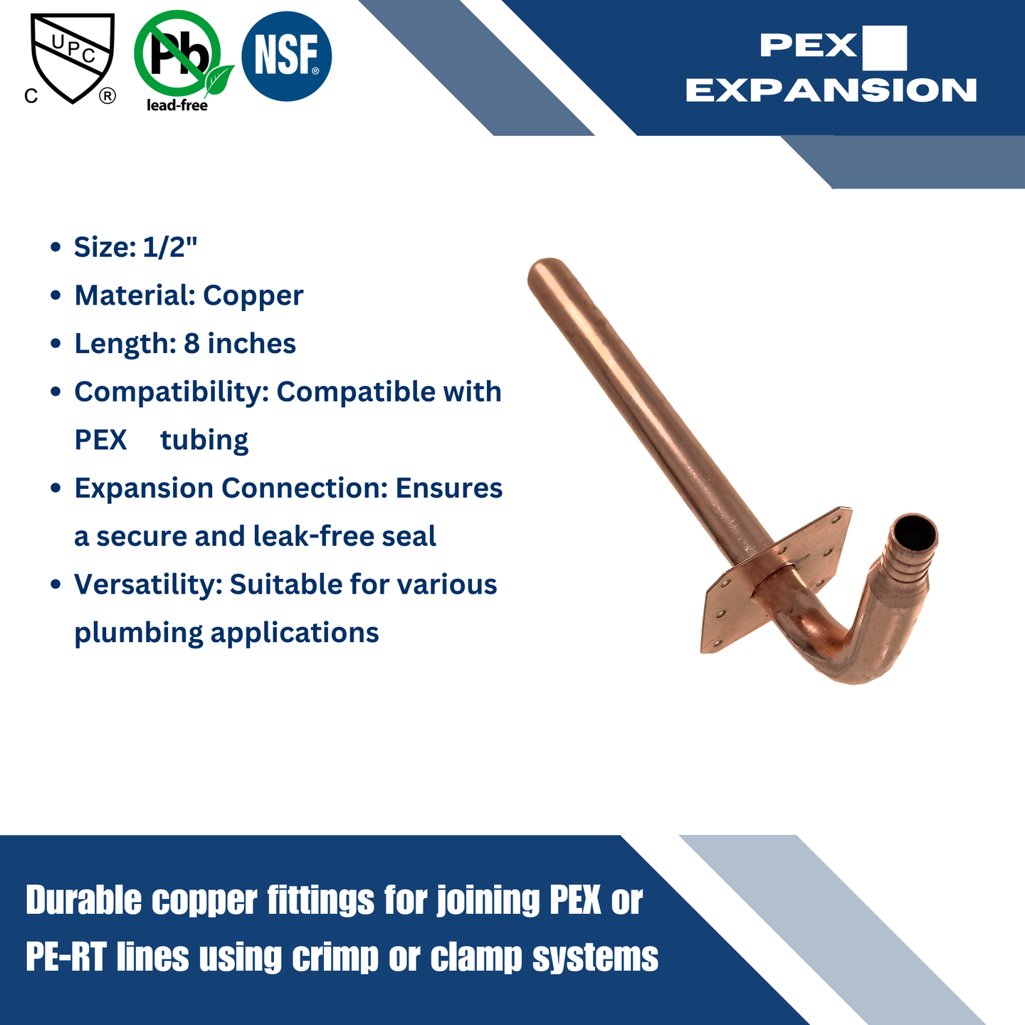 1/2 inch PEX-B Barb Stub Out Elbow with Flange, 3-1/2 inch x 8 inch