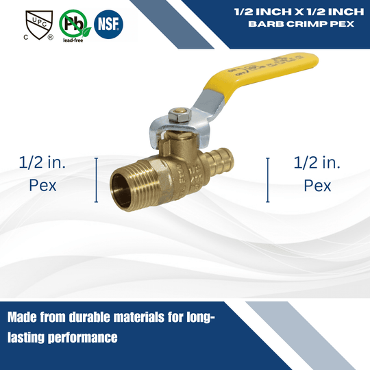 1/2 inch PEX-B Barb x 1/2 inch Male Ball Valve