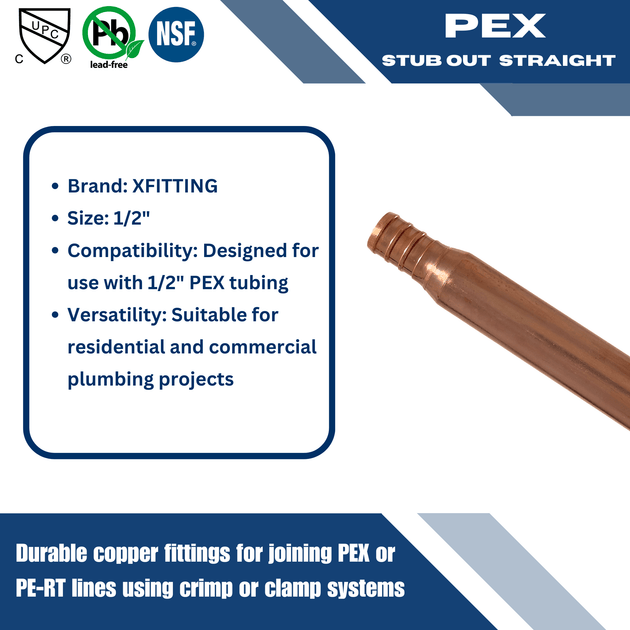 1/2 inch PEX-B Barb Stub Out Straight with Flange, 8 inch Long