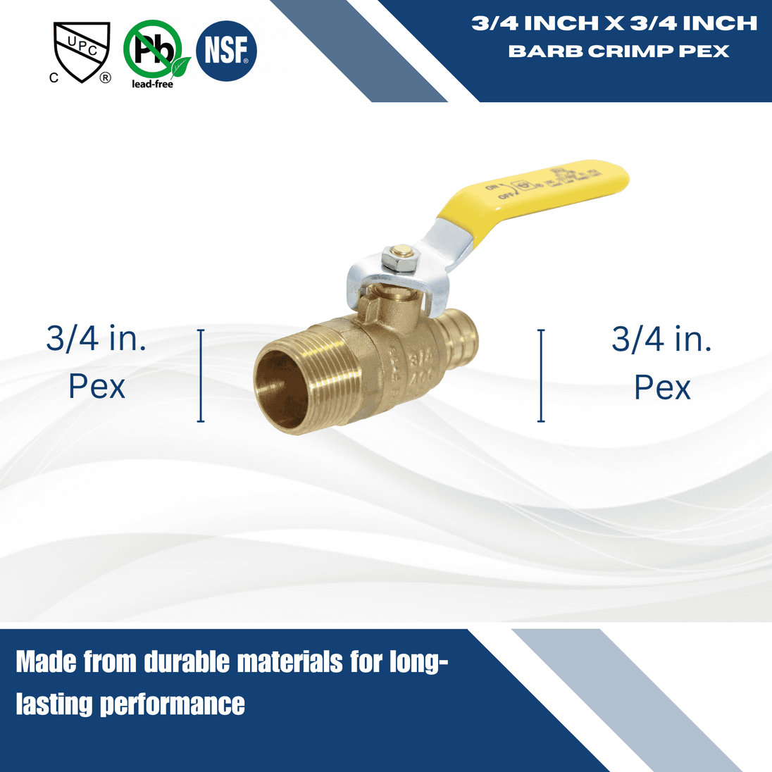 3/4 inch PEX-B Barb x 3/4 inch Male Ball Valve