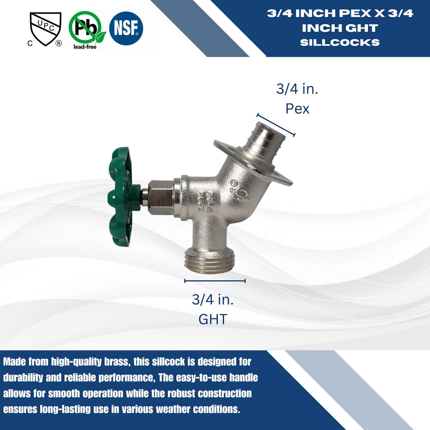 3/4 inch PEX-B Barb x 3/4 inch GHT Sillcock