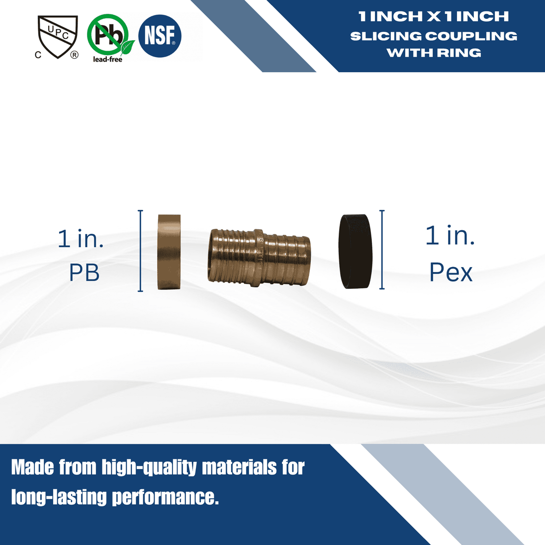 1 Inch PEX-B Barb x 1 Inch PB (polybutylene) Slicing coupling with ring