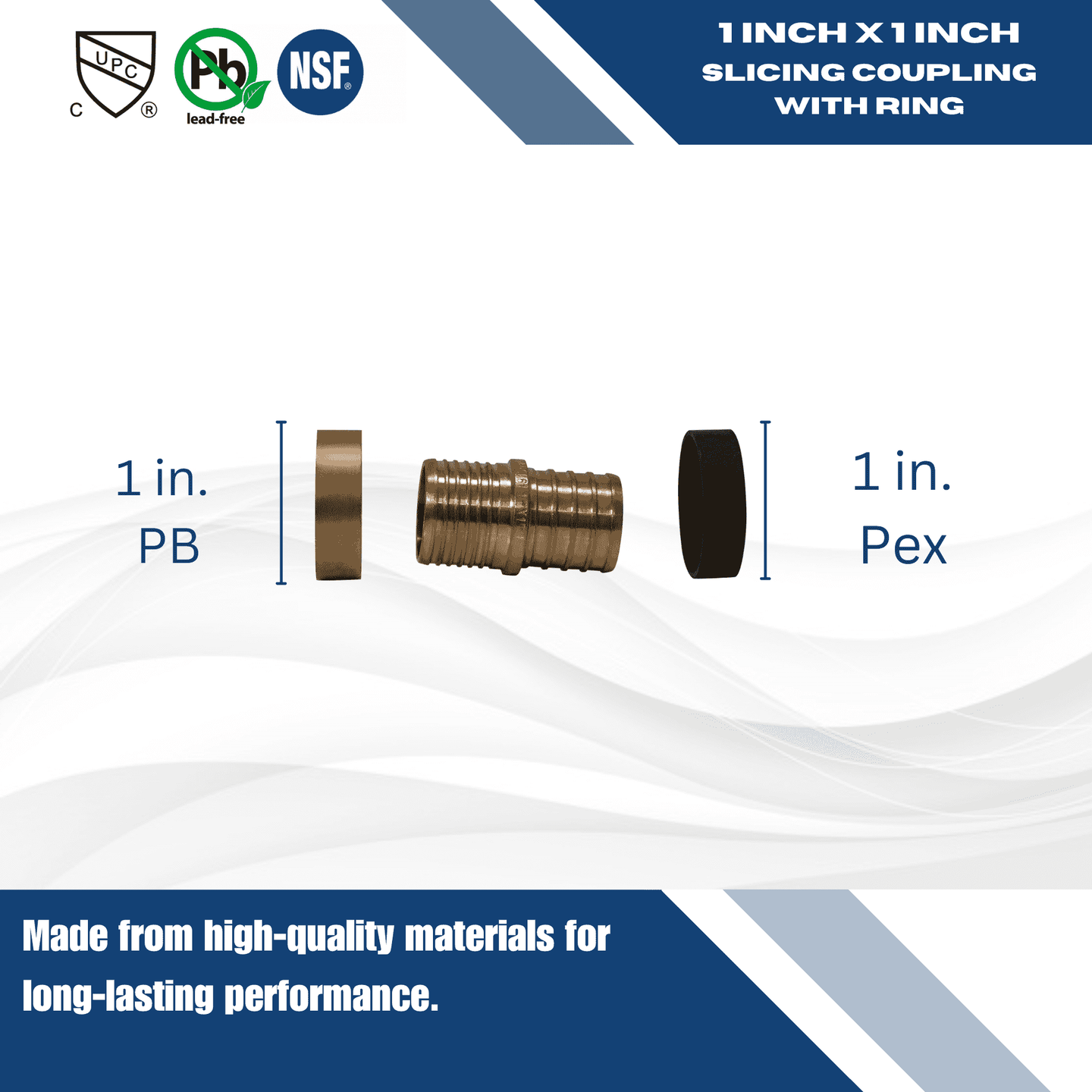 1 Inch PEX-B Barb x 1 Inch PB (polybutylene) Slicing coupling with ring
