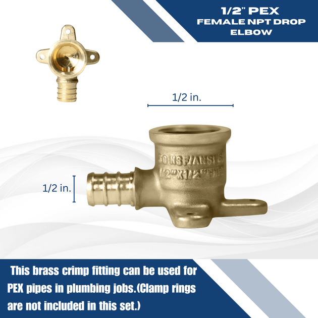 1/2 inch PEX-B Barb x 1/2 inch FNPT Elbow Drop Ear