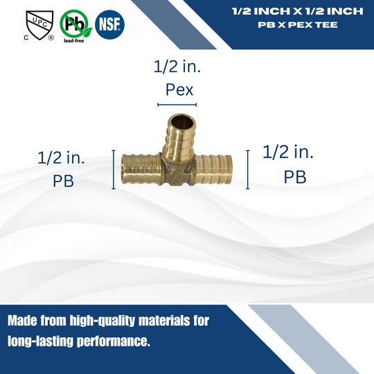 1/2 Inch PB (Polybutylene) x 1/2 Inch PB x 1/2 Inch PEX-B Barb Crimp Tee