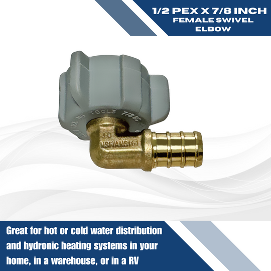 1/2 Inch PEX-B Barb x 7/8 Inch FNPT Swivel Elbow