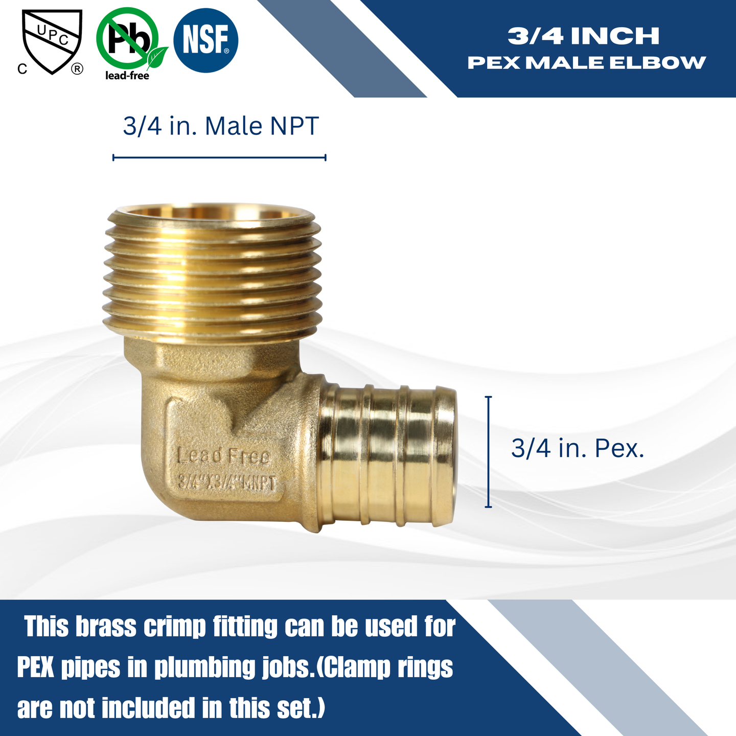 3/4 inch PEX-B Barb x 3/4 inch MNPT Elbow