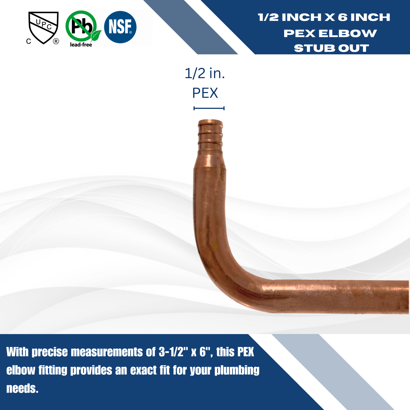 1/2 inch PEX-B Barb Stub Out Elbow, 3-1/2 inch x 6 inch
