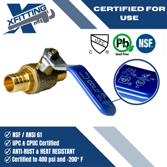 3/4 Inch PEX-B Barb Crimp Ball Valve Cold (Blue)