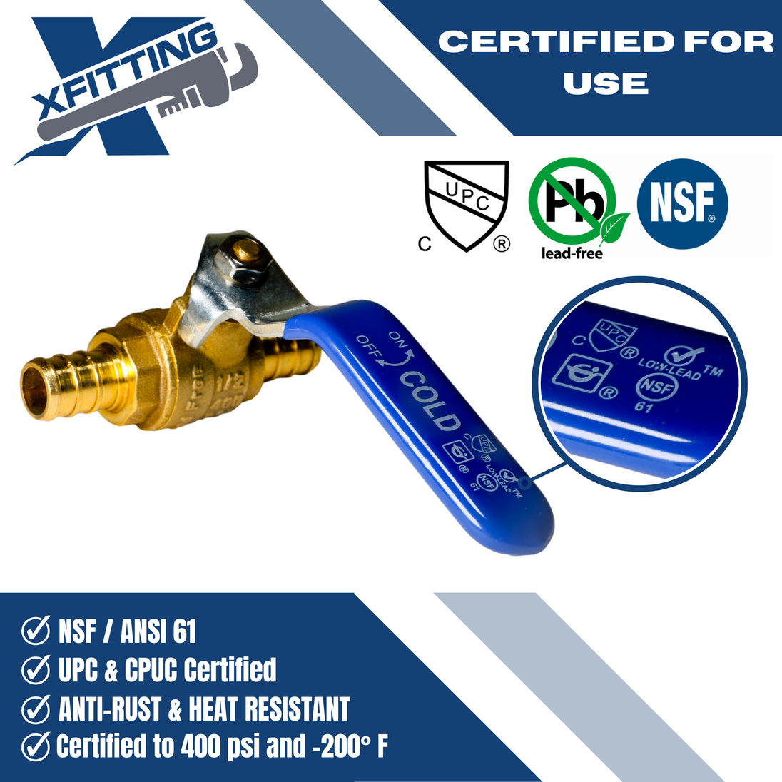 1/2 Inch PEX-B Barb Crimp Ball Valve Cold(Blue)