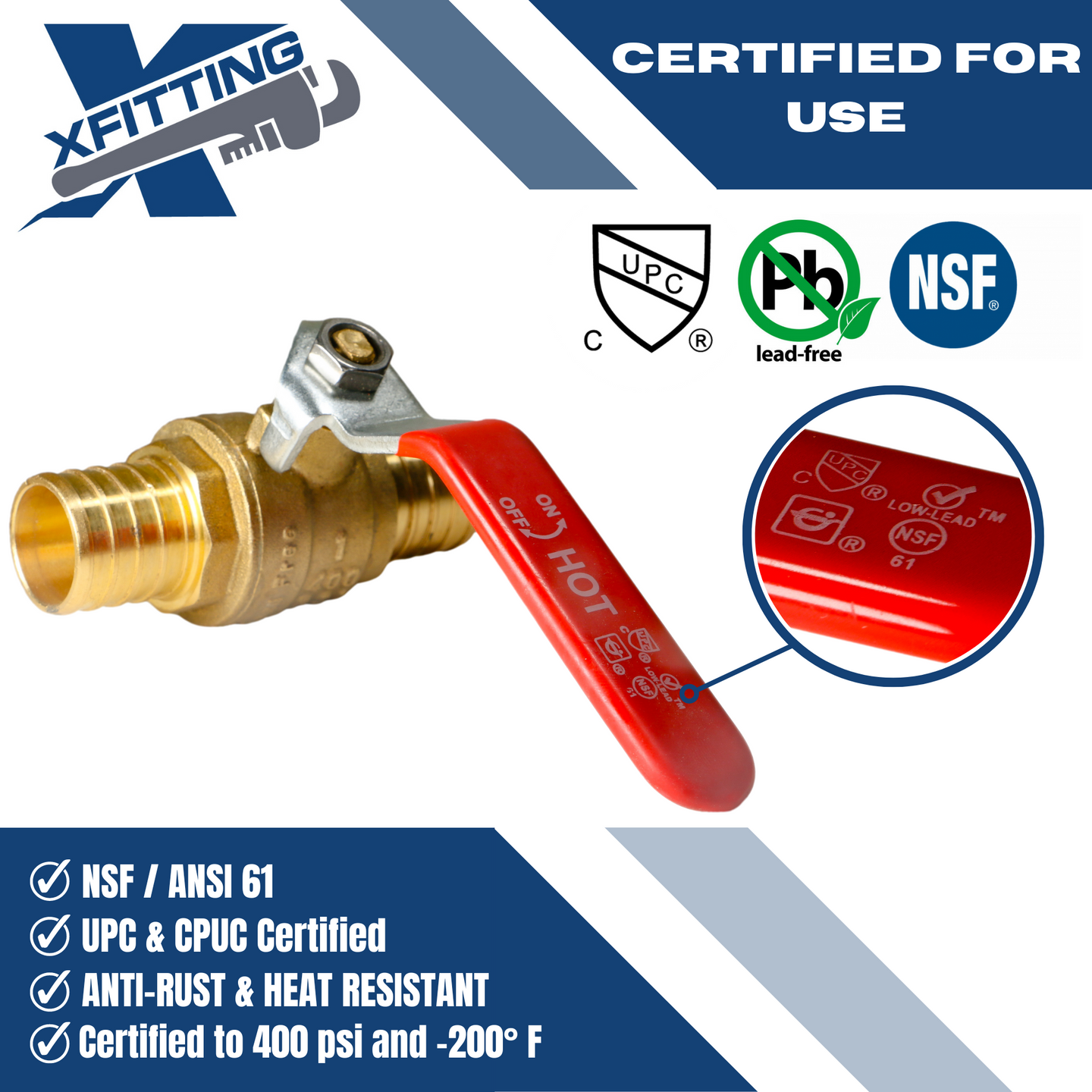 1 Inch PEX-B Barb Crimp Ball Valve Hot (Red) and Cold (Blue)