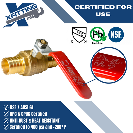 1 Inch PEX-B Barb Crimp Ball Valve Hot (Red) and Cold (Blue)