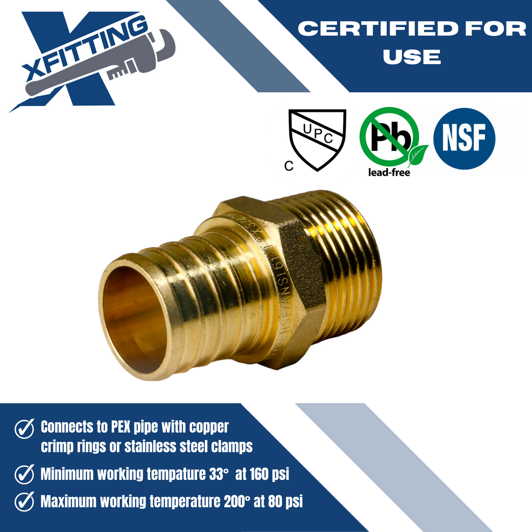 1 Inch PEX-B Barb Crimp X 3/4 Inch MALE NPT ADAPTER