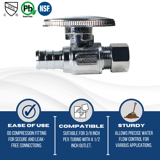 1/2 Inch  PEX-B Barb x 3/8 Inch OD Compression Straight Valve