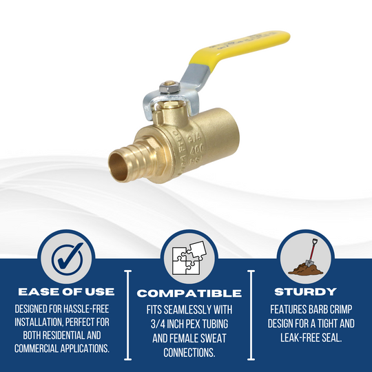 3/4 Inch PEX-B Barb x 3/4 Inch Female Sweat Ball Valve