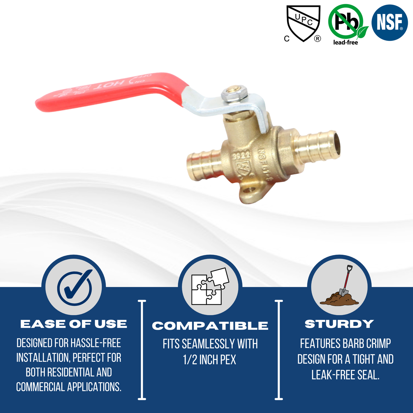 1/2 Inch PEX-B Barb Ball Valve With Drop Ear Red