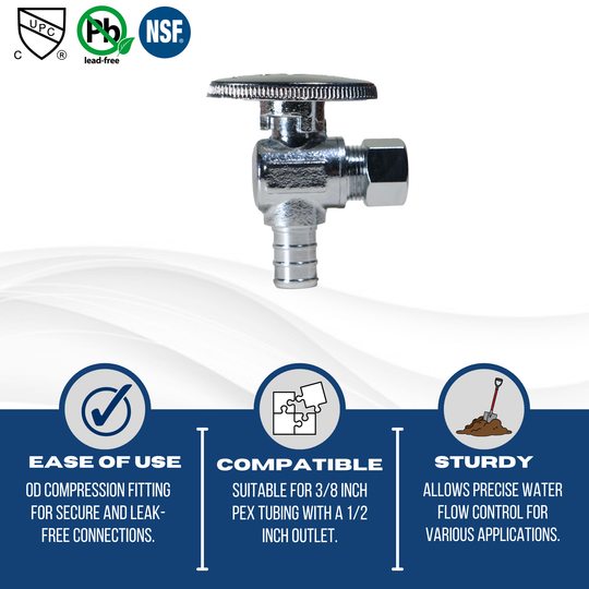 3/8 Inch OD Compression x 1/2 Inch PEX-B Barb Angle Valve