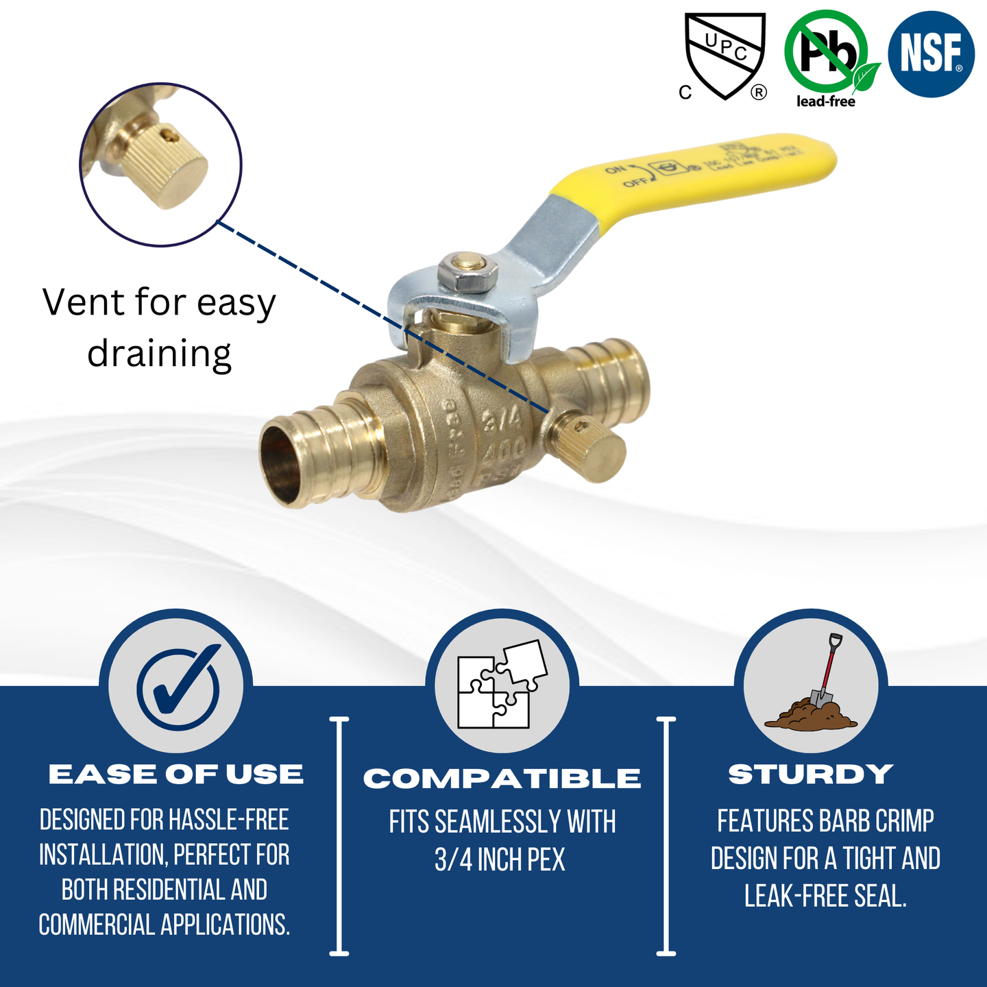 3/4 inch PEX-B Barb Crimp Ball Valve With Drain