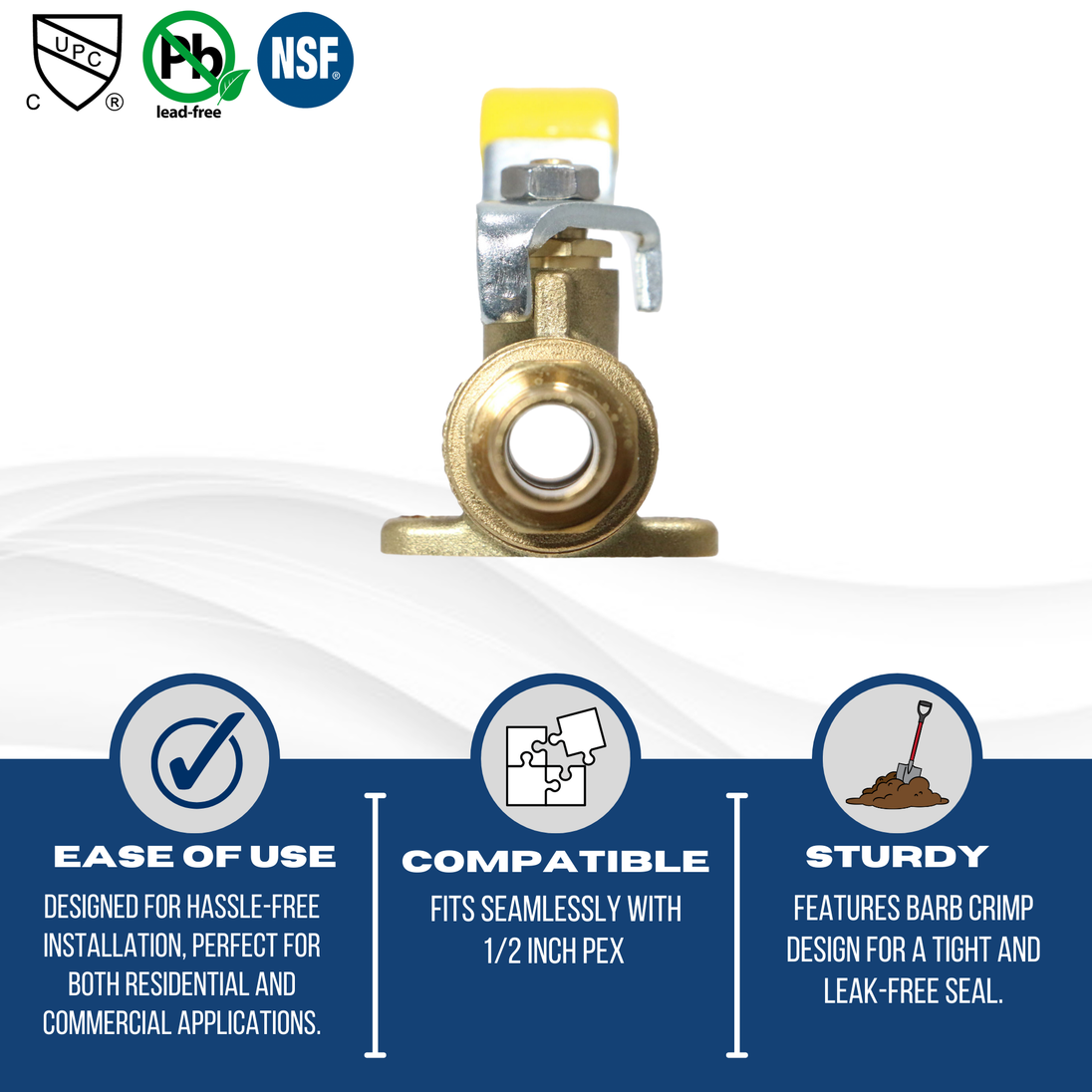 1/2 inch PEX-B Barb Crimp Ball Valve With Drop Ear