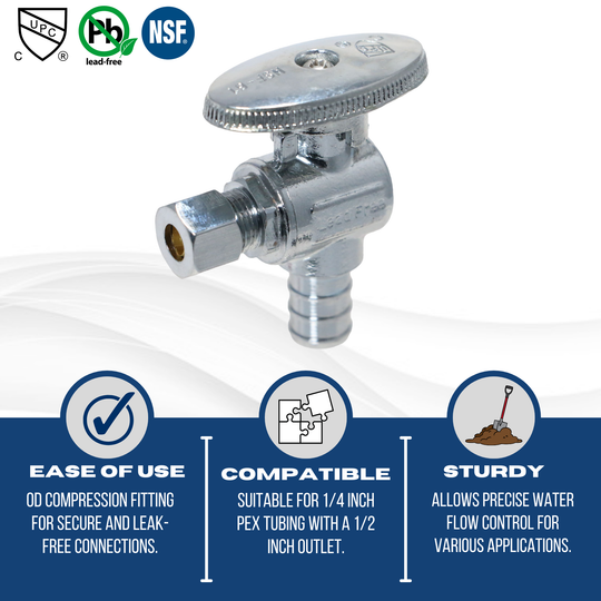 1/4 Inch OD Compression x 1/2 Inch PEX-B Barb Angle Valve
