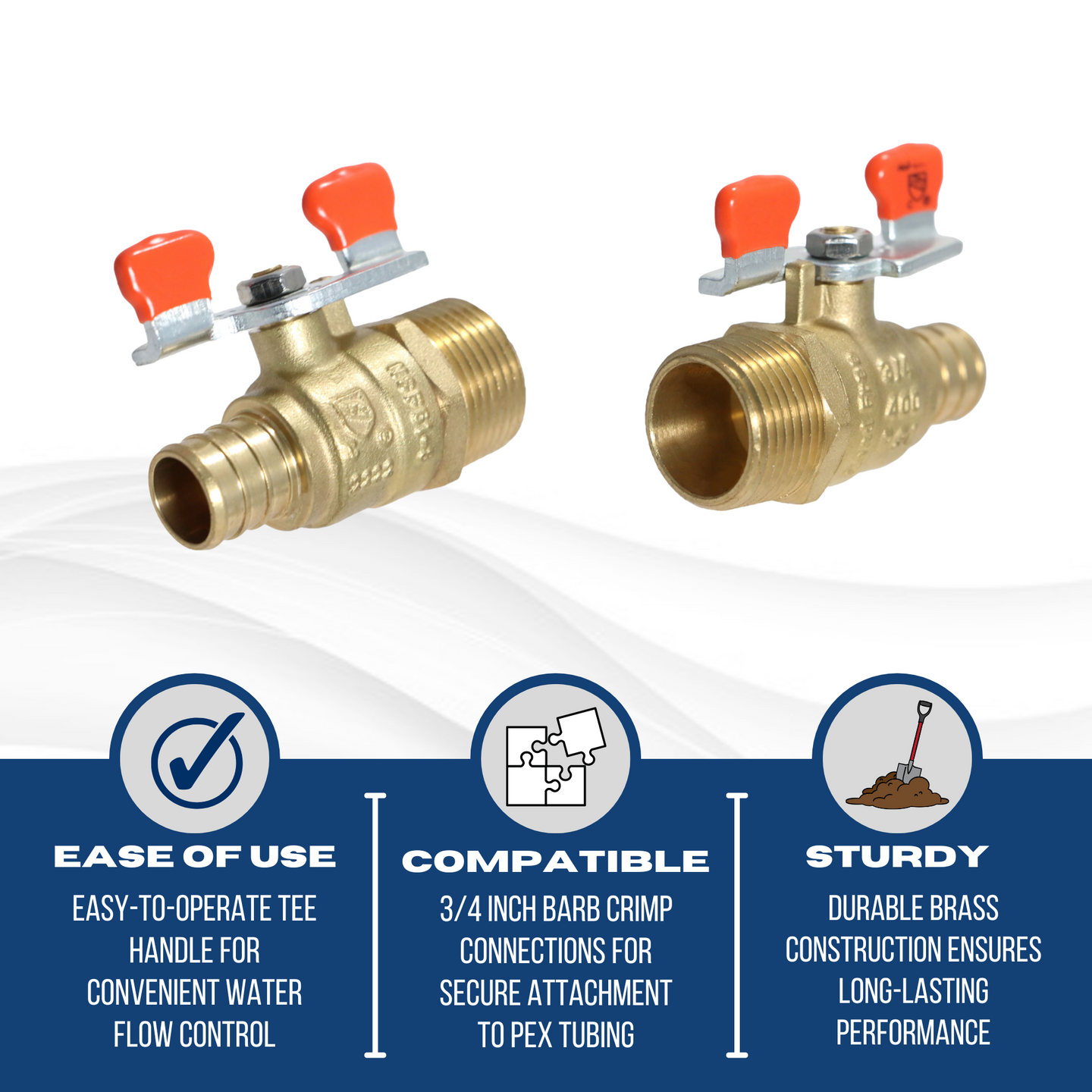 3/4 inch PEX-B Barb x 3/4 inch Male Ball Valve with Tee Handle